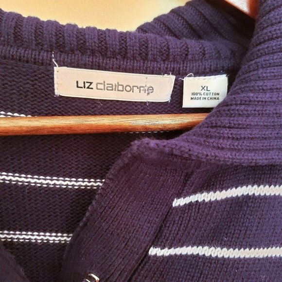 𝅺LIZ Claiborne Striped Collared Pullover Sweater - Picture 3 of 6